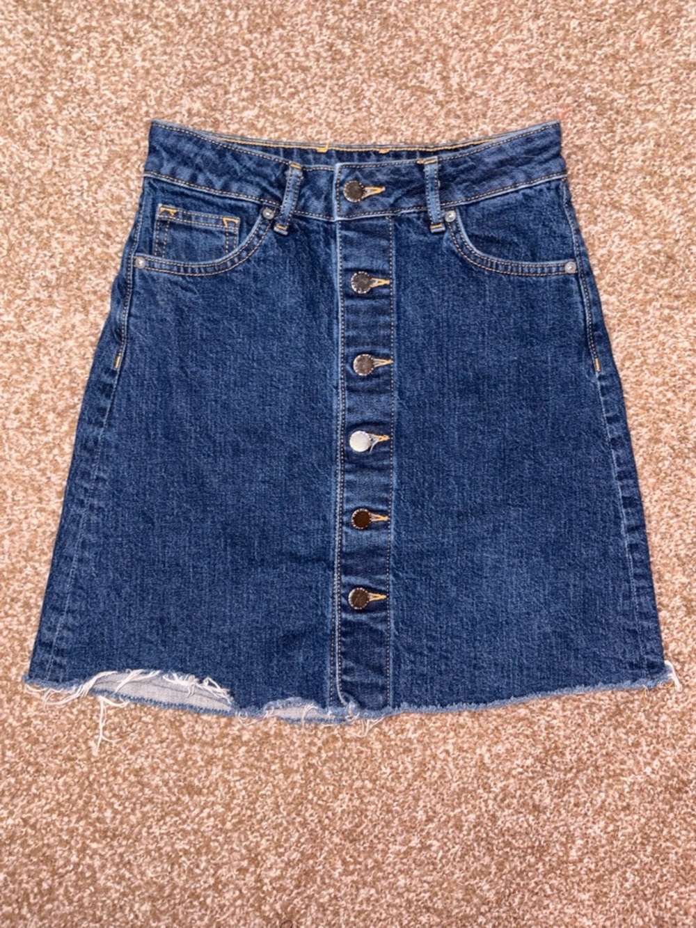 H&M Dark Blue Button-Front A-Line Denim Skirt